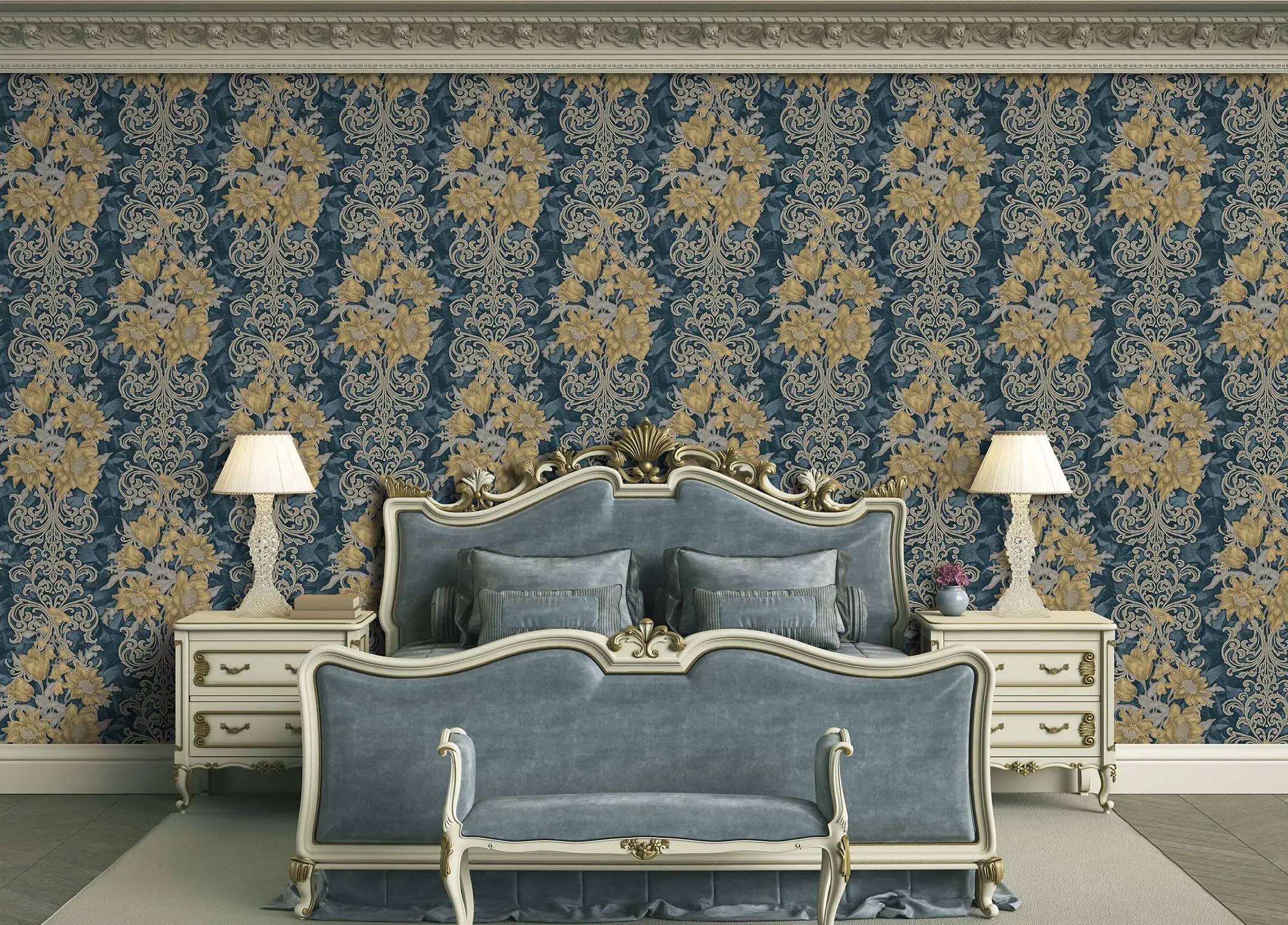 Teal Embossed Wallpaper – 3D Glitter (7805-4)